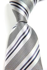 Nova gravata masculina clássica listrada prata preta tecido jacquard 100% seda, usado comprar usado  Enviando para Brazil