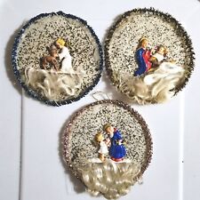 Antique Handmade Scrap Ornament Lot W. German Fabric Angel Hair Bakelite Scenes for sale  Shipping to South Africa