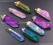 Natural Gemstone Crystal Quartz Rock Titanium Coated Pendant Necklace Beads 18K, used for sale  Shipping to South Africa