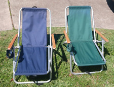 2 WearEver Canvas Geen Blue Folding Reclining Backpack Camping Beach  Chairs for sale  Shipping to South Africa