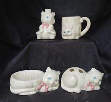 Russ Takehashi Bathroom Vanity Cat Kitten Ceramic 4pc Set Vintage for sale  Shipping to South Africa
