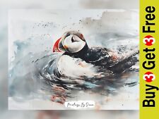 Charming puffin watercolor for sale  PORTSMOUTH