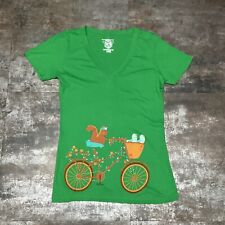 Clockwork Gears Kelly Green Squirrel & Birds Cottagecore Bicycle Shirt, Sz L for sale  Shipping to South Africa