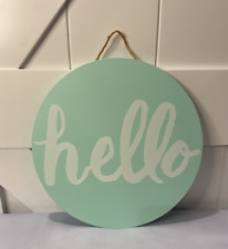 Placa Hello redonda de madeira para decoração de casa verde perfeito com letras brancas comprar usado  Enviando para Brazil