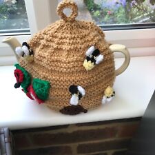 HAND KNITTED BEEHIVE TEA COSY FLOWERS BEES LADYBIRD  Medium pot for sale  Shipping to South Africa