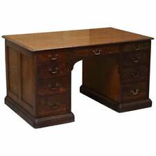 STAMPED GILLOWS LANCASTER DOUBLE SIDED TWIN PEDESTAL PARTNER DESK FIGURED OAK for sale  Shipping to South Africa