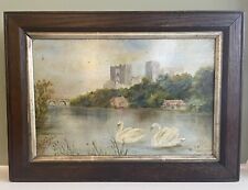 Antique Signed Framed Oil On Board - Durham Cathedral From The River, used for sale  Shipping to South Africa