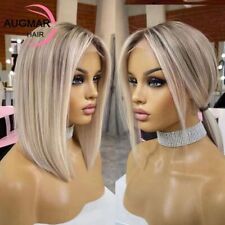 Ash Blonde Short Bob Highlight Lace Front Human Hair Wigs Ombre Straight Women for sale  Shipping to South Africa