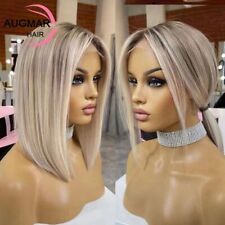 Ash Blonde Short Bob Highlight Lace Front Human Hair Wigs Ombre Straight Women, usado segunda mano  Embacar hacia Argentina