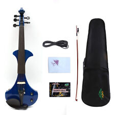 Usado, Kit de violín eléctrico de 5 cuerdas 4/4 tamaño madera maciza con arco y estuche, color azul segunda mano  Embacar hacia Argentina