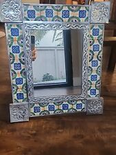 Espelho de parede Talavera azulejo real mexicano feito à mão lata prata perfurada 13,5 x 15,5 comprar usado  Enviando para Brazil