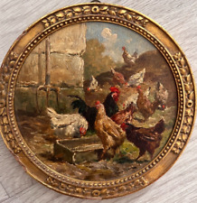 Pintura original a óleo vintage Edouard Hamman (1850-?) Galinhas, galos de curral comprar usado  Enviando para Brazil