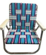 Vintage Aluminum Folding Webbed Beach Chair Low Profile Lawn Pink Blue Green for sale  Shipping to South Africa