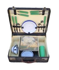 Antique 1920s 30s Automobile PICNIC Set Partial Jade Green Handles W/ Case for sale  Shipping to South Africa