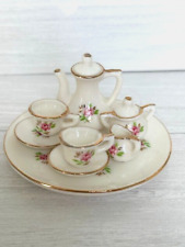 Vintage 10 Piece Fine Porcelain Miniature Tea Set W/Tray Floral Rose & Gold Trim, used for sale  Shipping to South Africa