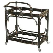 VINTAGE MID CENTURY MODERN CHINESE EBONISED DRINKS SERVING TROLLEY BAMBOO FRAME, used for sale  Shipping to South Africa