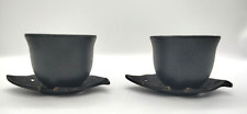 Juego de 2 tazas de té japonesas de hierro fundido negro con platillos en forma de hoja segunda mano  Embacar hacia Argentina