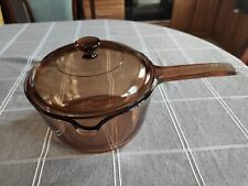 Used, Vintage VISION CORNING FRANCE Amber Glass 2 Litre 18 cm Saucepan with Lid. for sale  Shipping to South Africa