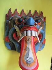 Máscara de madera de colección Rangda mitología indonesia balinesa arte de pared escultura colgante segunda mano  Embacar hacia Argentina
