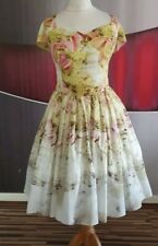 TED BAKER HARUNA Floral Teapot Vintage Yellow Summer Skater DRESS Size 3 Uk 12 for sale  Shipping to South Africa