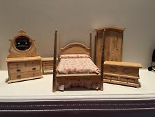 Antique Dollhouse Miniature Blonde Wood Bedroom Set in Oak 5 piece set for sale  Shipping to South Africa