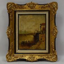 Około 1850 roku Stary obraz olejny Krajobraz Port z osobami 42x36cm na sprzedaż  PL