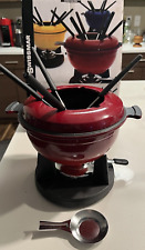 Swissmar Lucerne Red Cast Iron Fondue Set w/ 4 Fondue Forks, used for sale  Shipping to South Africa