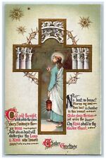 c1910's Páscoa Saudações Holly Cross Jesus Lantern em relevo Cartão Postal Antigo, usado comprar usado  Enviando para Brazil