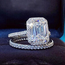 2.88Ctw Emerald Cut Moissanite Halo Bridal Engagement Ring 14k White Gold Plated for sale  ALDERSHOT