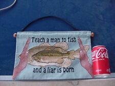 Used, Funny Fishing Banner Joke Display Cabin Boat Lodge Bass Fish Record Winner Liar for sale  Shipping to South Africa