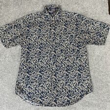 Tommy Hilfiger Mens Hawaiian Shirt Blue Short Sleeve Size Medium Blue Leafs for sale  Shipping to South Africa