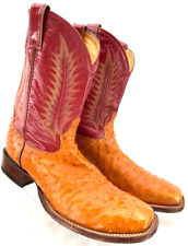 Tony Lama Red Brown Ostrich Leather Square Toe Cowboy Wester Boots Shoes Men 12D for sale  Shipping to South Africa