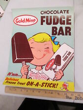 Mina de Oro FUDGE BAR dibujos animados niña años 60 heladería exhibición papel cartel, usado segunda mano  Embacar hacia Argentina