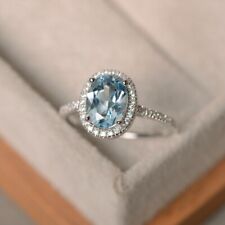 2.30 Ct Oval Cut Natural Aquamarine Diamond  Ring 14K Solid White Gold Size 7 for sale  Shipping to South Africa