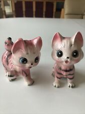 Set Of 2 Vintage Pink Striped Cats Mid Century for sale  Shipping to South Africa