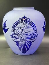 Pilgrim Glass Cobalt Sand Etched Cameo Kelsey Murphy Vase Signed 1996 G53034, used for sale  Shipping to South Africa