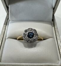 18ct Yellow Gold + Platinum Diamond And Blue Sapphire Ring  for sale  Shipping to South Africa
