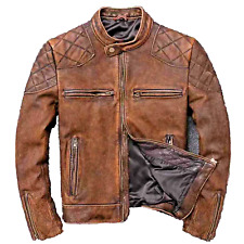 Jaqueta Slim Fit Masculina Couro de Ovelha Clearance VENDA Distressed TAN Café Racer, usado comprar usado  Enviando para Brazil