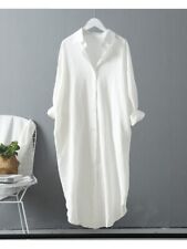 Blusas femininas primavera roupas verão linho algodão comprimento médio vestido camisa branca comprar usado  Enviando para Brazil