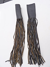 2 BLACK vintage MOTORCYCLE HANDLEBAR leather GRIP WRAPS + fringe for sale  Shipping to South Africa