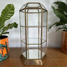 Glass Brass Miniature Cabinet for Curios Collectables Vintage Hexagon Shelves for sale  Shipping to South Africa