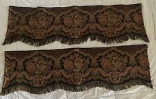 Vintage Pair Window Valance Fringe 42” L X 11” W Black, Brown Floral Tapestry for sale  Shipping to South Africa