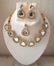 Indian Bollywood Bridal Choker Gold Plated Jewelry Necklace Earrings Kundan Set for sale  Shipping to South Africa
