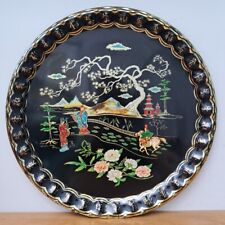 XL Vintage 60s 70s Baret Ware Black Laquered Metal Oriental Bar Tea Tray 47cm for sale  Shipping to South Africa