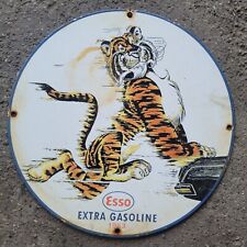 OLD VINTAGE DATED 1963 ESSO EXTRA GASOLINE PORCELAIN ENAMEL GAS PUMP SIGN TIGER for sale  Shipping to Canada