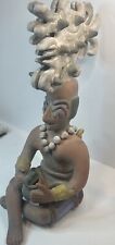 Figura de guerrero azteca de cerámica de arcilla mexicana hecha a mano arte popular Muneca 14"" jefe/dios segunda mano  Embacar hacia Mexico