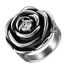 Anel feminino preto prata aço inoxidável zircônia cúbica rosa fundido tamanho 6-10 comprar usado  Enviando para Brazil