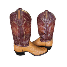 Justin Full Quill Ostrich Leather Stitched Cowboy Western Boots Men's US 8 D for sale  Shipping to South Africa