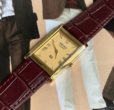Reloj de pulsera Seiko delgado cuarzo cara dorada nuevo batería banda marrón japonés para hombre, usado segunda mano  Embacar hacia Argentina