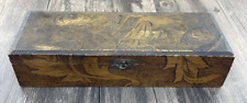 Antique Ties Box Wooden Floral Hinged Woodburned Long Rectangle for sale  Shipping to South Africa